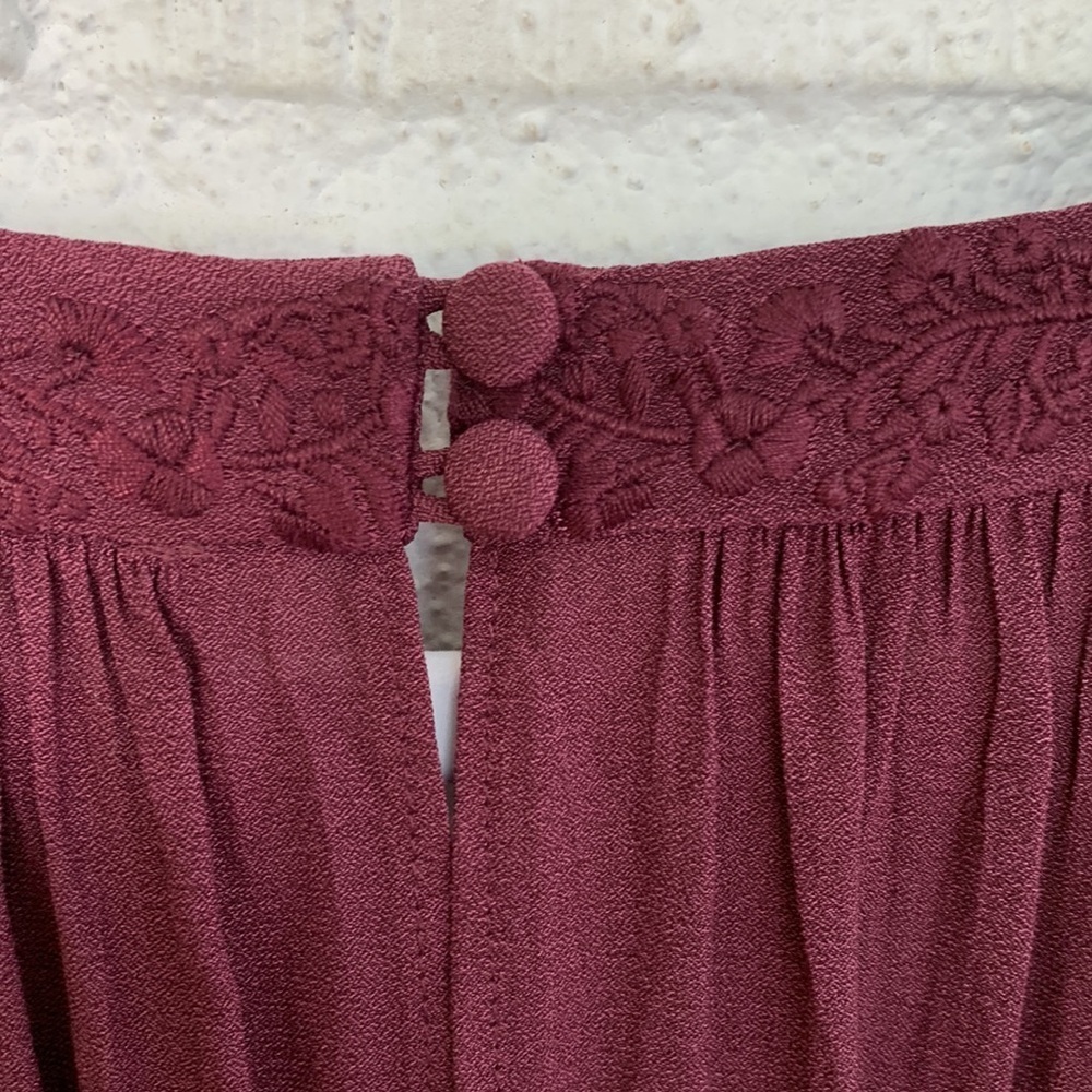 Free People Embroidered Wine Sheer Long Sleeve Blouse size Small - Picture 9 of 11